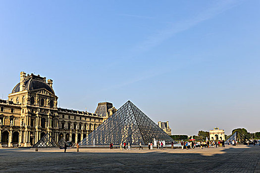玻璃金字塔,院落,卢浮宫,巴黎,法国,欧洲