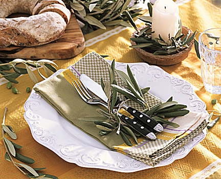 桌子,装饰,橄榄,叶子