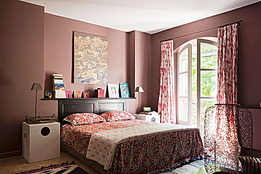 卧室,红色,帘,地毯,设计师,行会
