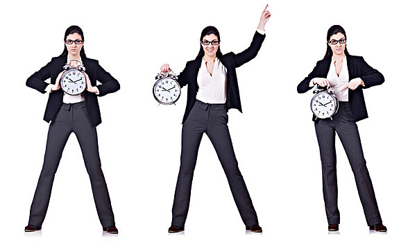 职业女性,钟表,时间,管理,概念