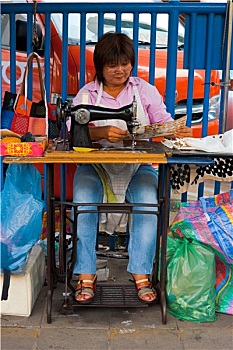 街道,裁缝,女人,曼谷,笔直