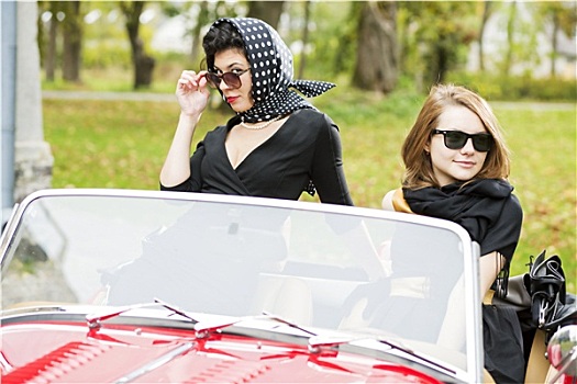 女人,墨镜,后面,汽车,风档玻璃