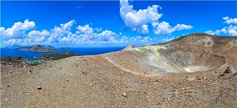 全景,火山,火山口,利帕里群岛,西西里