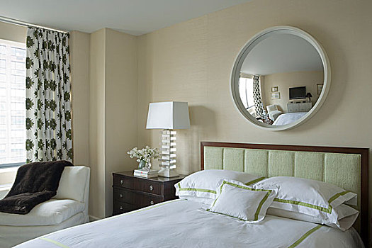 圆,镜子,高处,双人床,现代,卧室