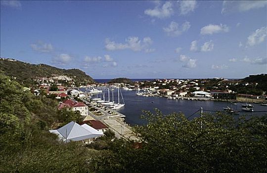 加勒比海,圣巴泰勒米,古斯塔瓦,港口,风景,船,乡村
