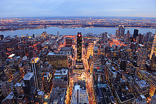纽约,曼哈顿,天际线,航拍,黄昏