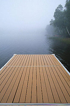 码头,湖,雾,水獭,安大略省,加拿大