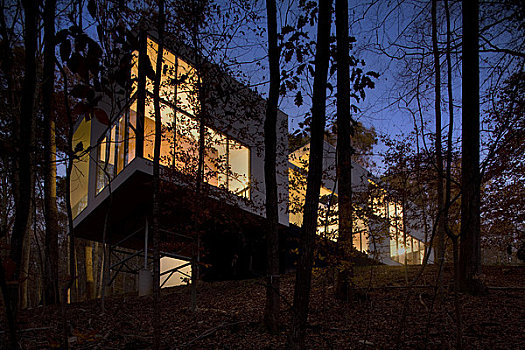 房子,建筑师,弗吉尼亚,美国,2009年,后面,侧面,黄昏