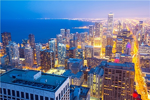 俯视,芝加哥,城市,黃昏