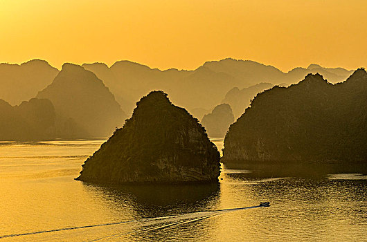 越南,下龙湾,日落,世界遗产