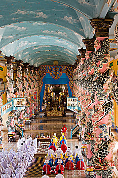 彩色,寺庙,高台教,西宁省,南方,越南,东南亚
