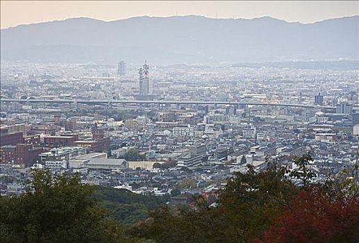 俯视,城市,京都,关西,本州,日本