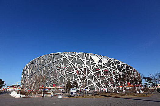 中国,北京,全景,鸟巢,国家体育场,蓝天,奥运会,奥林匹克公园,地标,建筑