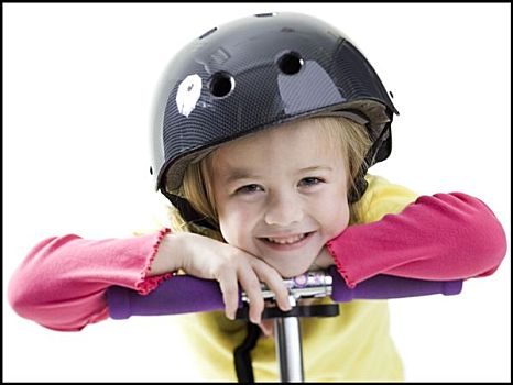 女孩,头盔,滑板车