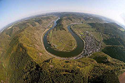 航拍,环,摩泽尔河,靠近,山脉,莱茵兰普法尔茨州,德国,欧洲