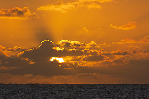 日落,上方,海景,考艾岛,夏威夷,美国