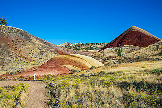 彩色,地层,山,画岭,约翰时代化石床国家纪念公园,俄勒冈,美国