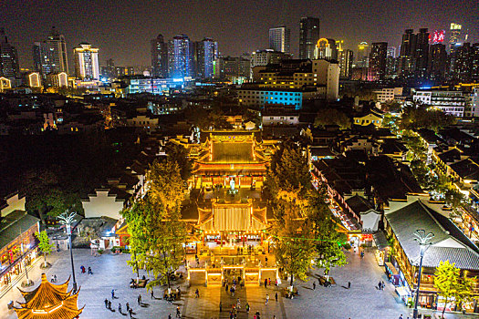 航拍江苏南京夫子庙秦淮河风光带夜景