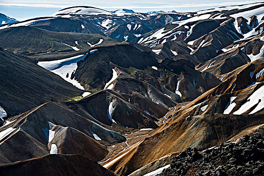 风景,火山,雪冠,流纹岩,山峦,兰德玛纳,自然,自然保护区,高地,冰岛,欧洲