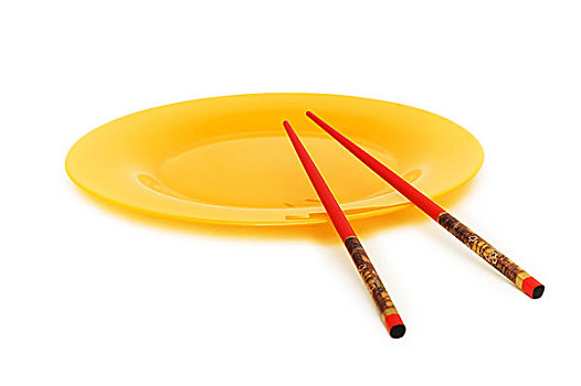 黄色板材,筷子,隔绝,白色背景