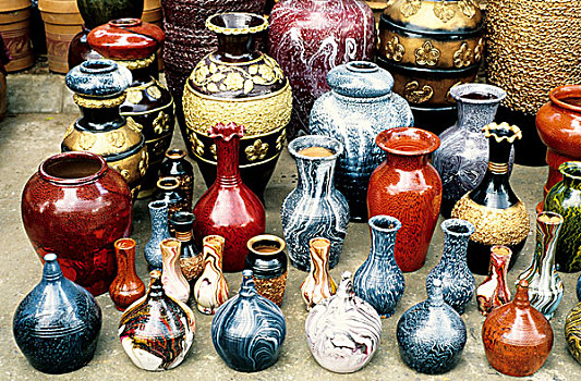彩色,陶器,罐,花瓶,漂亮,城市,家庭,生计,许多,孟加拉
