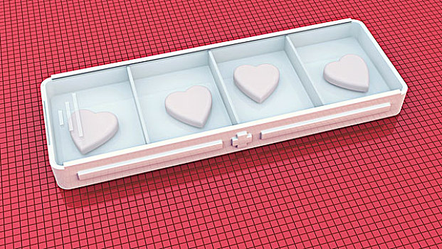 药盒,心形,药丸,粉色背景