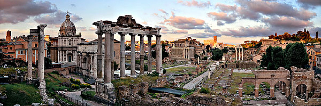罗马,古罗马广场,遗址,古代建筑,日落,彩色,云,意大利