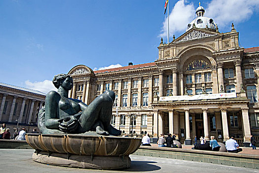 雕塑,中心,维多利亚,广场,市政厅,背景,伯明翰,英格兰