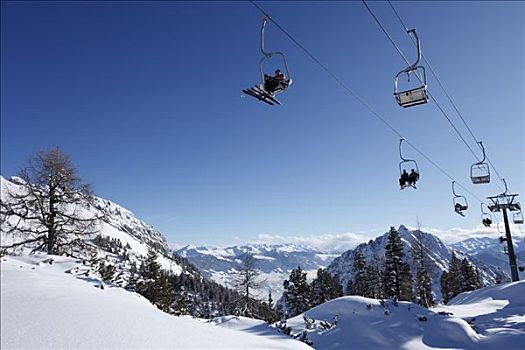 空中缆椅,滑雪,区域,提洛尔,奥地利,欧洲