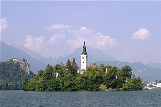 岛屿,教堂,布莱德湖,斯洛文尼亚