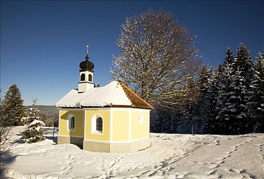 小教堂,冬天,风景,靠近,上巴伐利亚,德国,欧洲