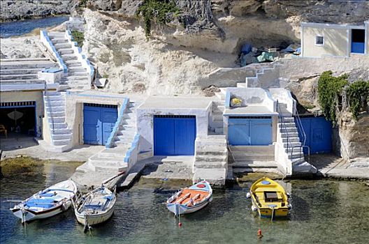 蓝色,车库,船,小,渔船,基克拉迪群岛,希腊,欧洲