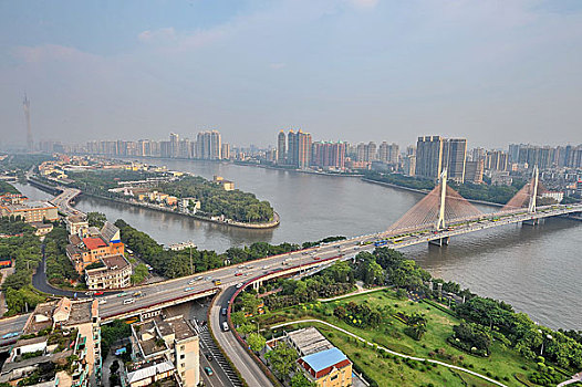 广州海印大桥和二沙岛