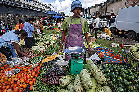 市场,女人,货摊,菜市场,毛里求斯,非洲