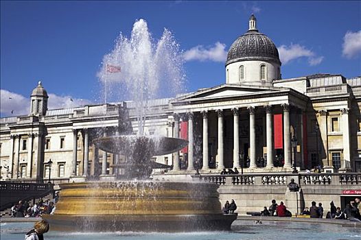 喷泉,正面,国家美术馆,特拉法尔加广场,房子,绘画,国家,艺术,收集,英国