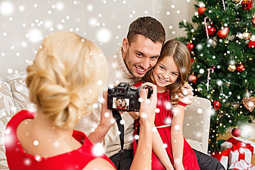 家庭,圣诞节,圣诞,冬天,高兴,人,概念,母亲,照相,微笑,父亲,女儿