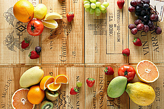 多样,水果,西红柿,葡萄酒,板条箱
