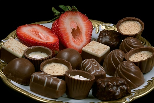 巧克力,盘子,草莓