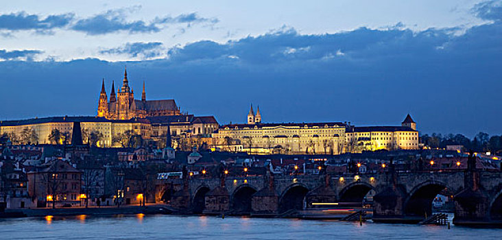 风景,河,伏尔塔瓦河,桥,布拉格城堡,拉德肯尼,地区,布拉格,捷克共和国,欧洲