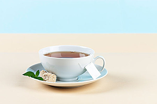 茶,杯子,新鲜,薄荷叶,生塘,方糖
