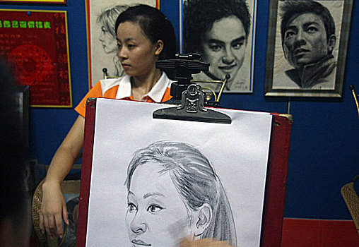 艺术家,素描,头像,广州,中国,九月,2009年