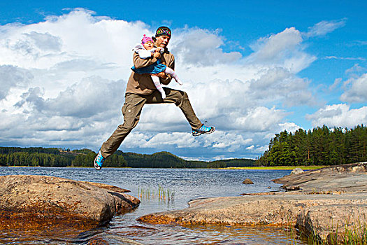 男人,手臂,跳跃,水,芬兰,欧洲