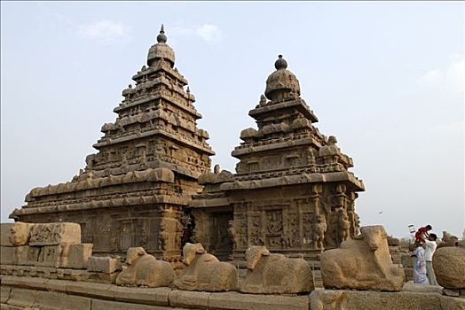 仰视,庙宇,岸边,马哈巴利普兰,泰米尔纳德邦,印度