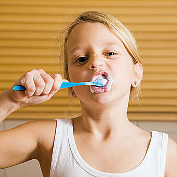 孩子,刷牙,浴室