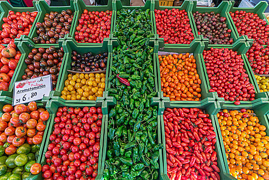 不同,品种,西红柿,番茄,柿子椒,椒,农民,市场,下萨克森,德国,欧洲