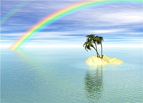 浪漫,荒岛,棕榈树,彩虹