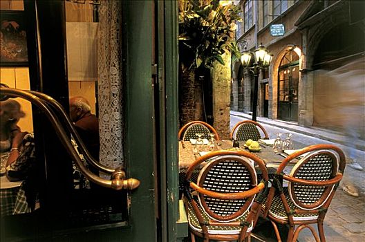 里昂,法国,桌子,平台,餐馆