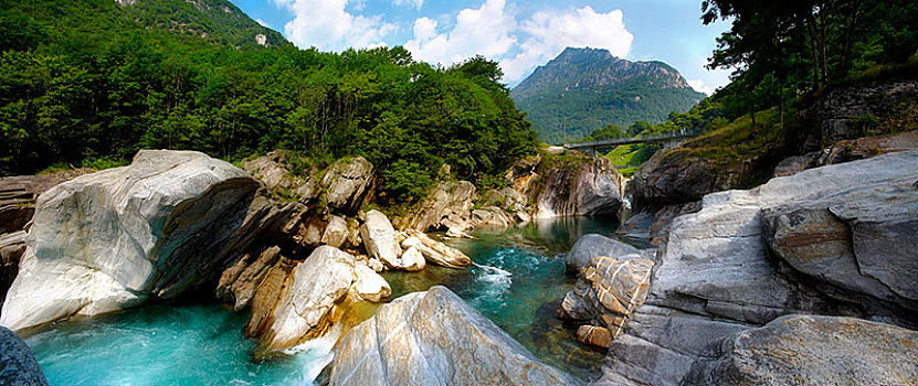 岩石,高山,山麓,河流,遥远,山谷,靠近,提契诺河,瑞士,欧洲