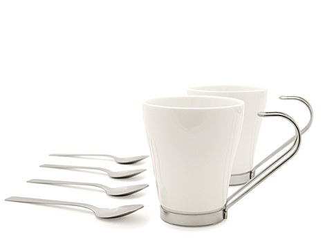 白色,现代,杯子,勺子