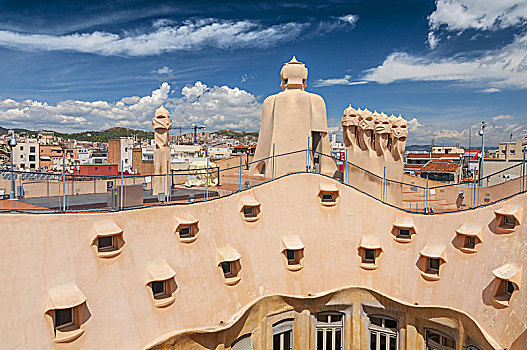 屋顶,巴塞罗那,加泰罗尼亚,西班牙